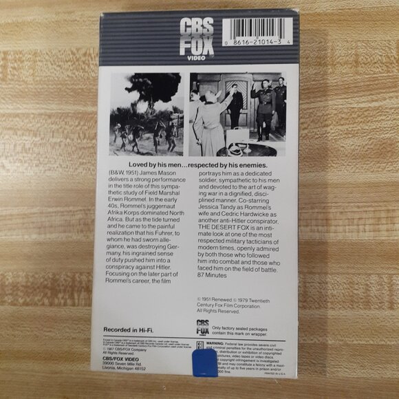 The Desert Fox: The Story Of Rommel (1951) VHS James Mason B&W WW2 Jessica Tandy - Picture 4 of 8